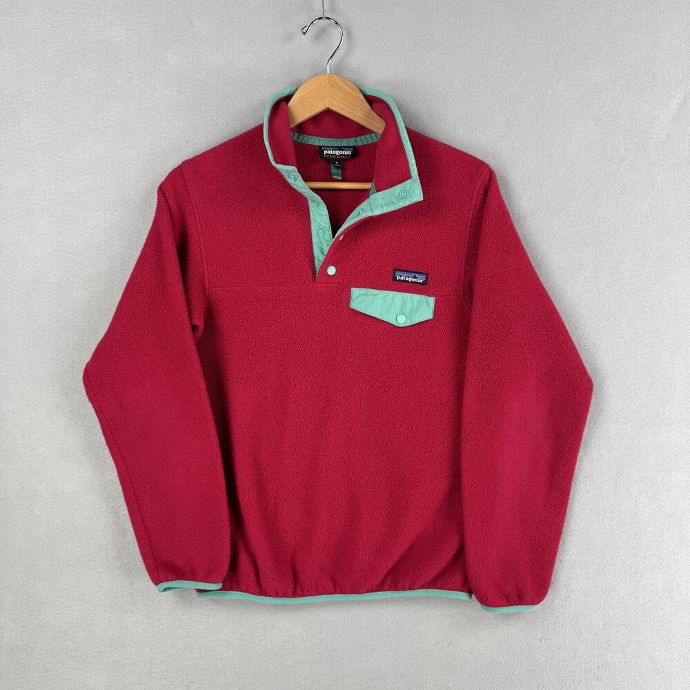 Patagonia Synchilla Sweater Womens Small Red Fleece Snap T Pullover Outdoor